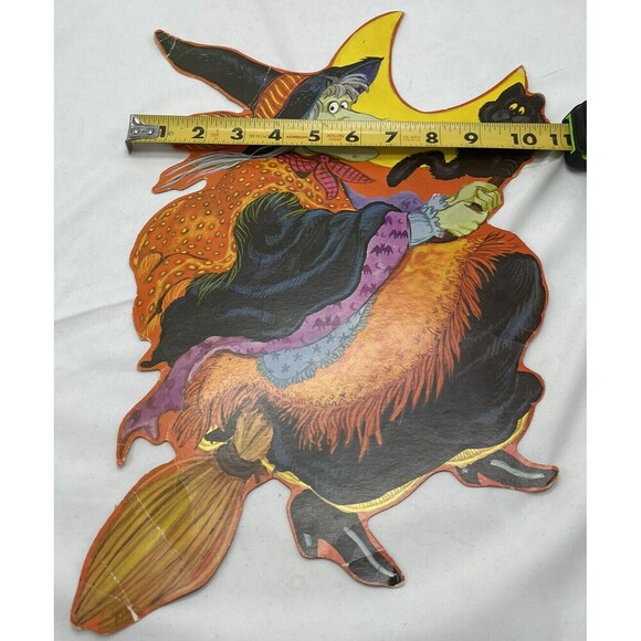 Vintage Halloween Diecut Cutout Decor 15” Witch Broom Black Cat Pumpkin - Picture 13 of 14